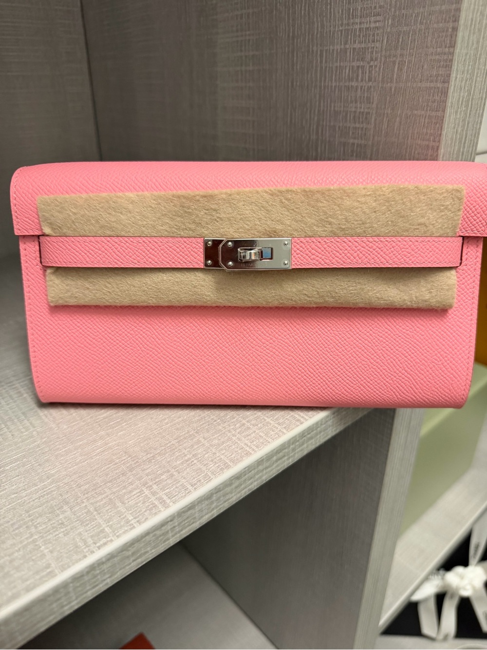 Hermes Pink Kelly To Go Wallet Crossbody Bag in Pink phw NWT